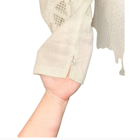 Free People NWT Brunch Date Henley Medium Eyelet 3/4 Sleeves Color Moon Glow Top - Picture 10 of 12